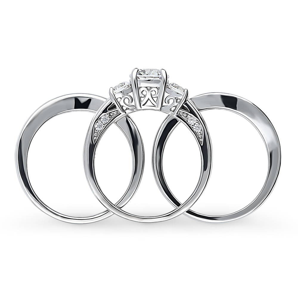 Alternate view of 3-Stone Round CZ Ring Set in Sterling Silver, 7 of 17