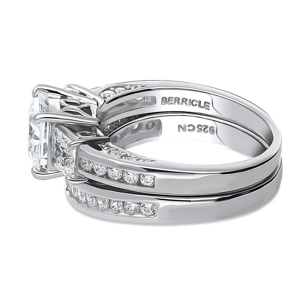 3-Stone 1.6ct Princess CZ Ring Set in Sterling Silver