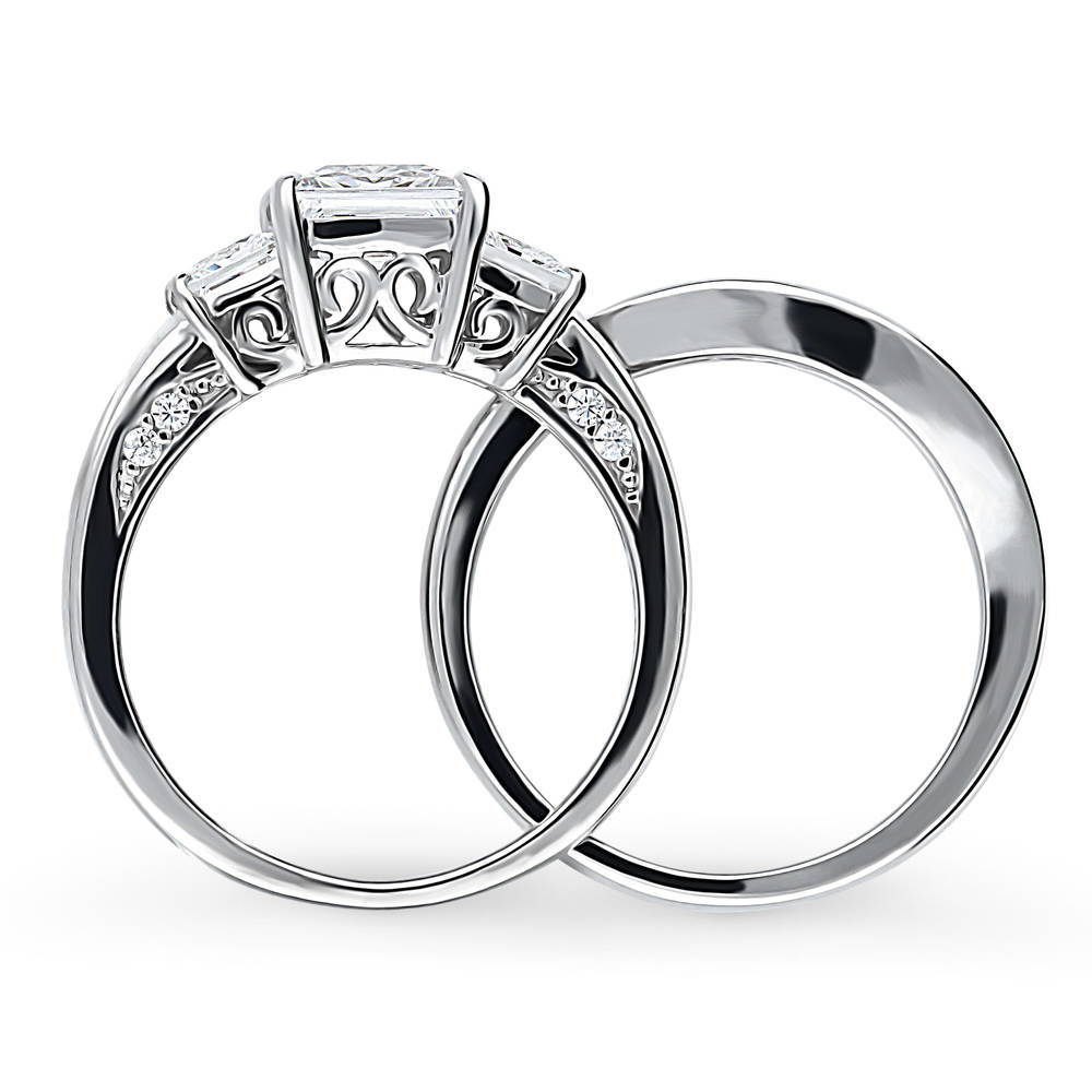 3-Stone Princess CZ Ring Set in Sterling Silver