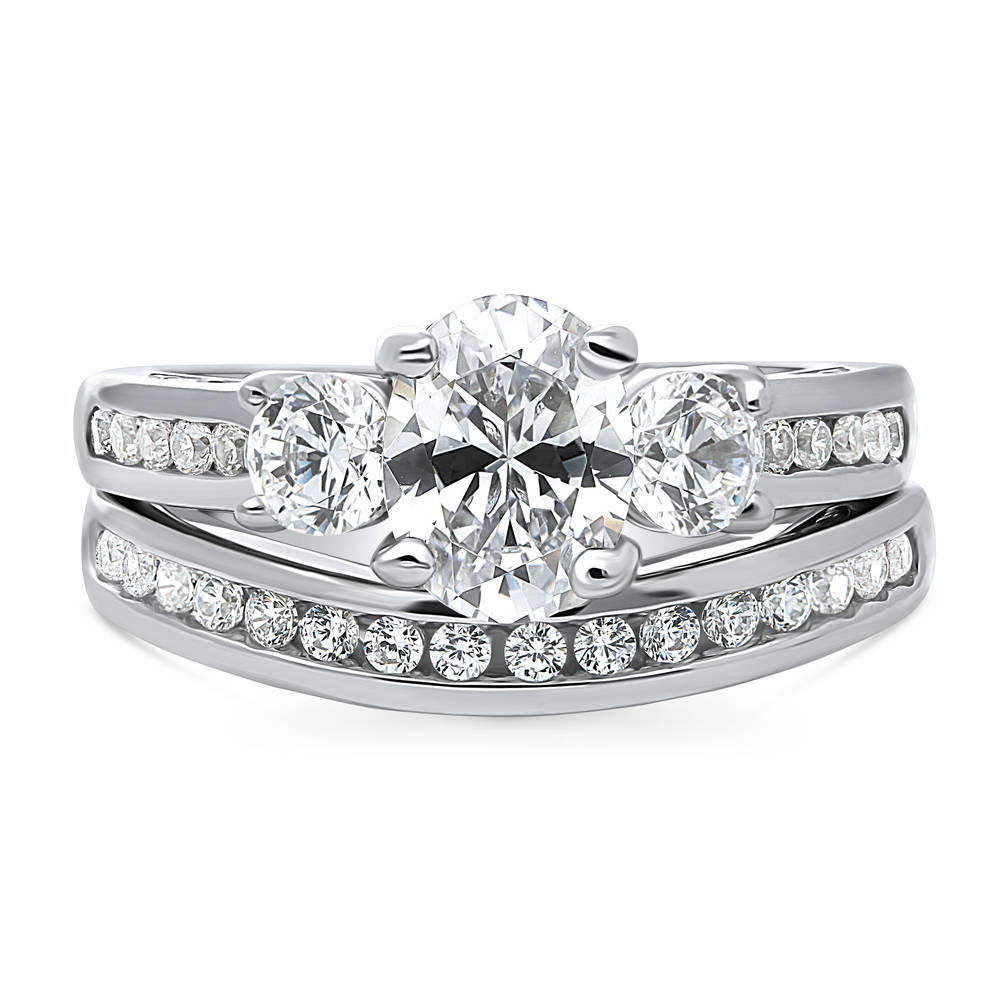 3-Stone Oval CZ Ring Set in Sterling Silver