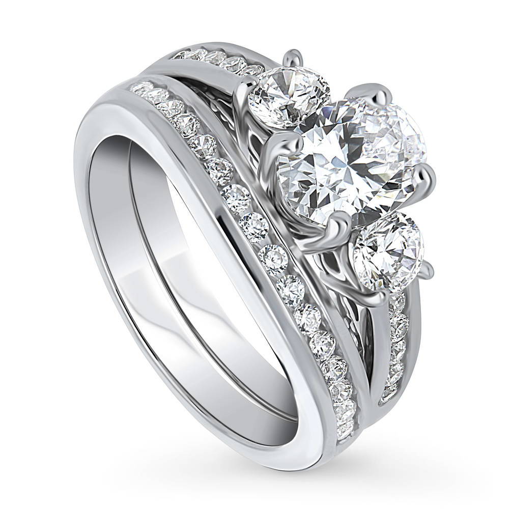 3-Stone Oval CZ Ring Set in Sterling Silver