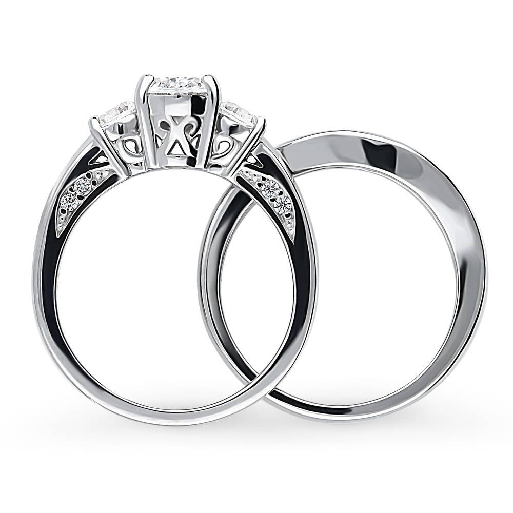 3-Stone Oval CZ Ring Set in Sterling Silver