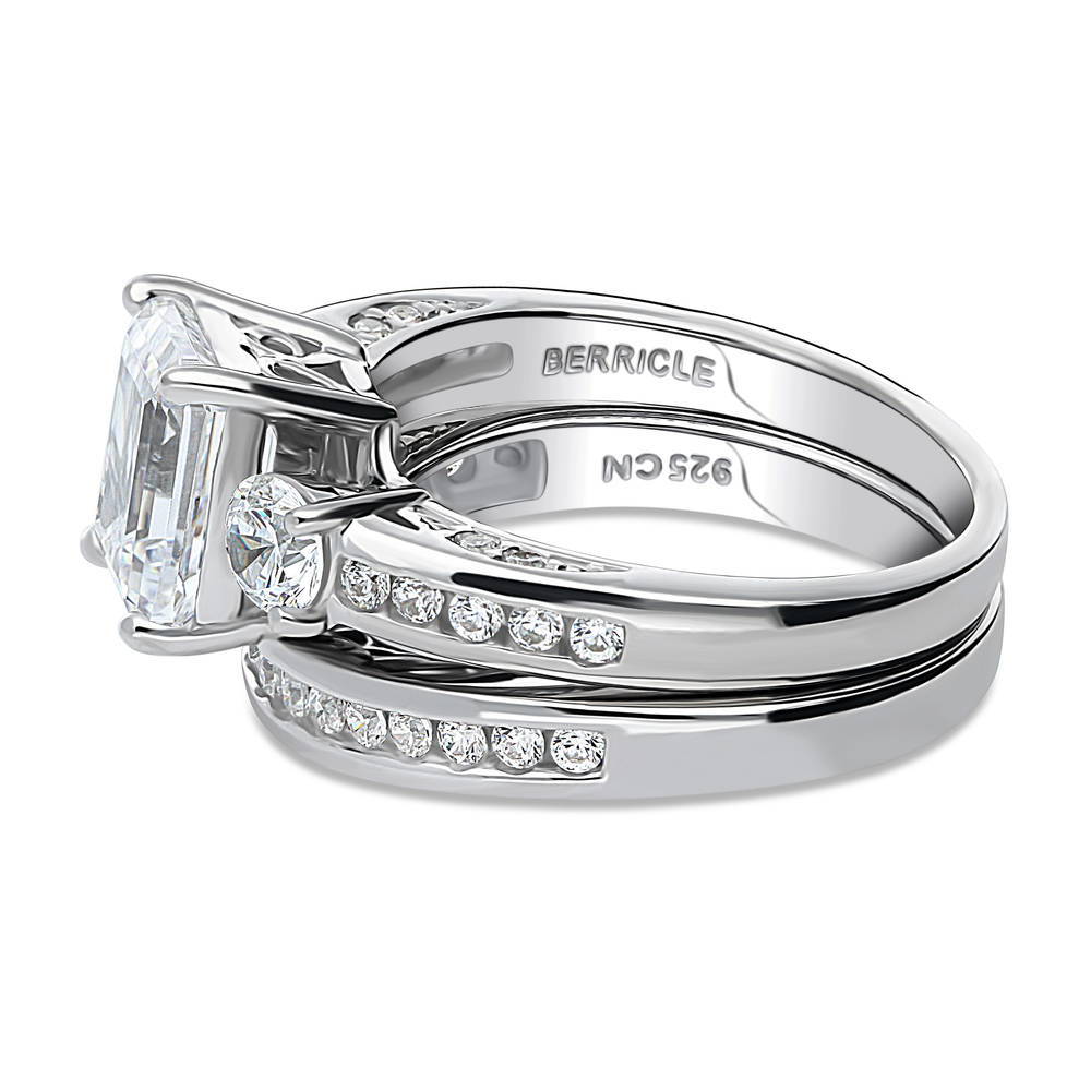 3-Stone Emerald Cut CZ Ring Set in Sterling Silver