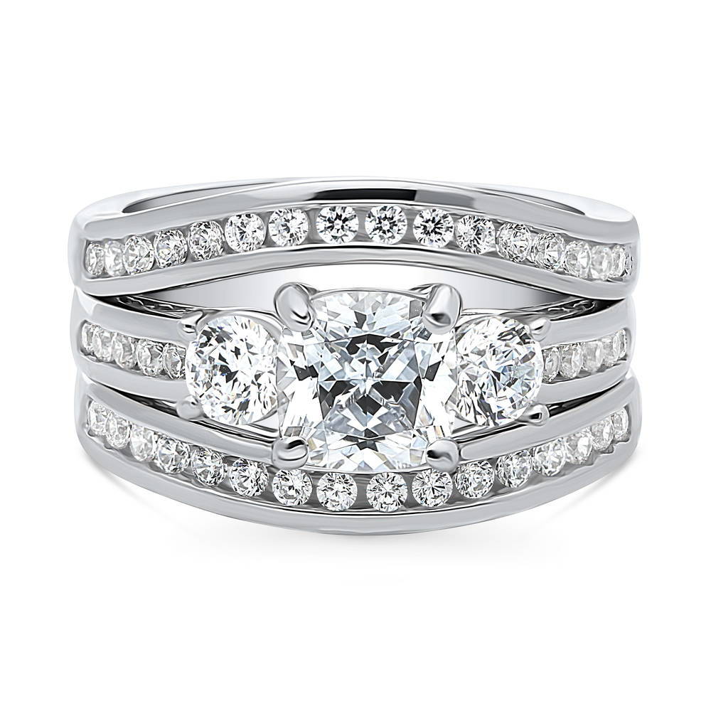 3-Stone Cushion CZ Ring Set in Sterling Silver