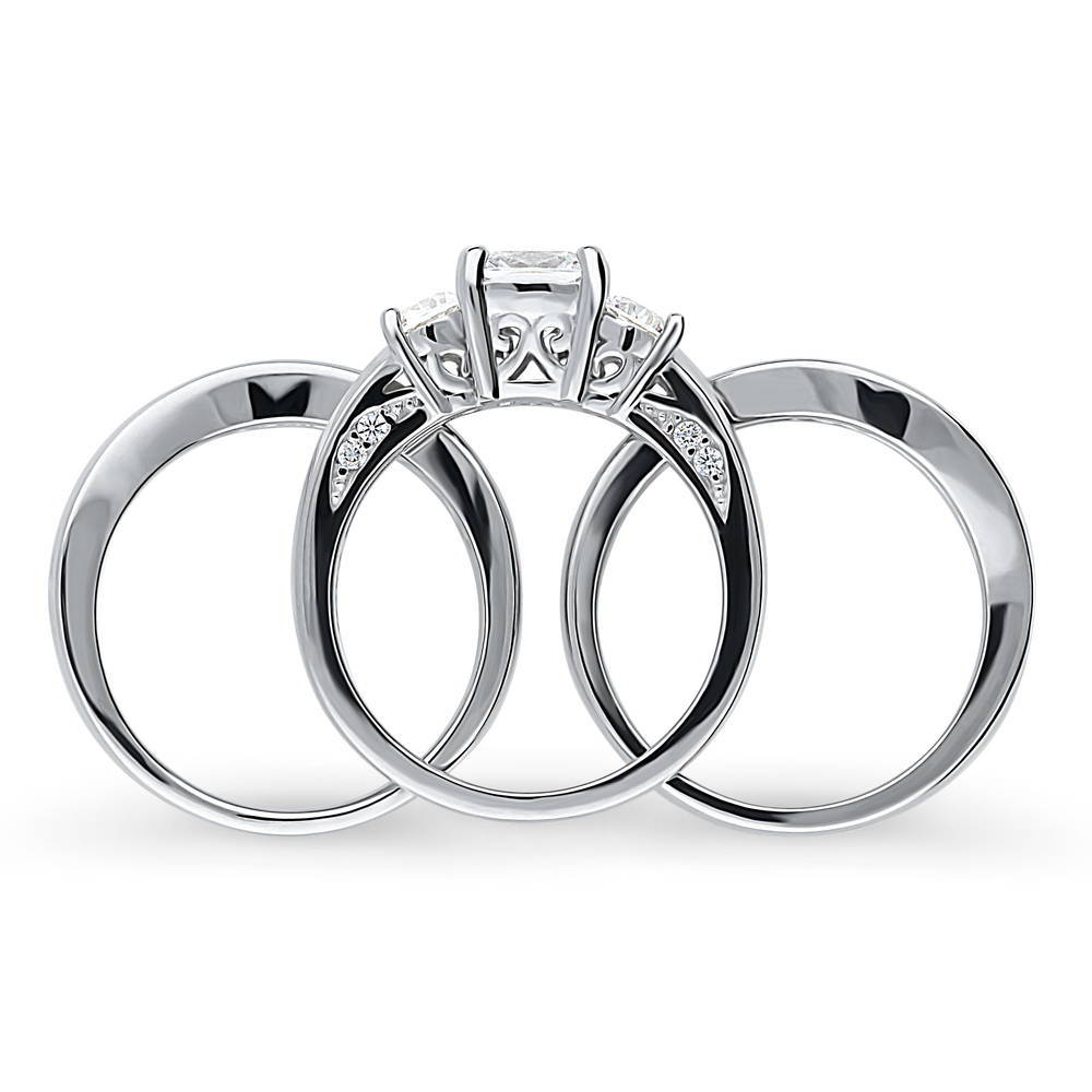 Alternate view of 3-Stone Cushion CZ Ring Set in Sterling Silver, 8 of 17