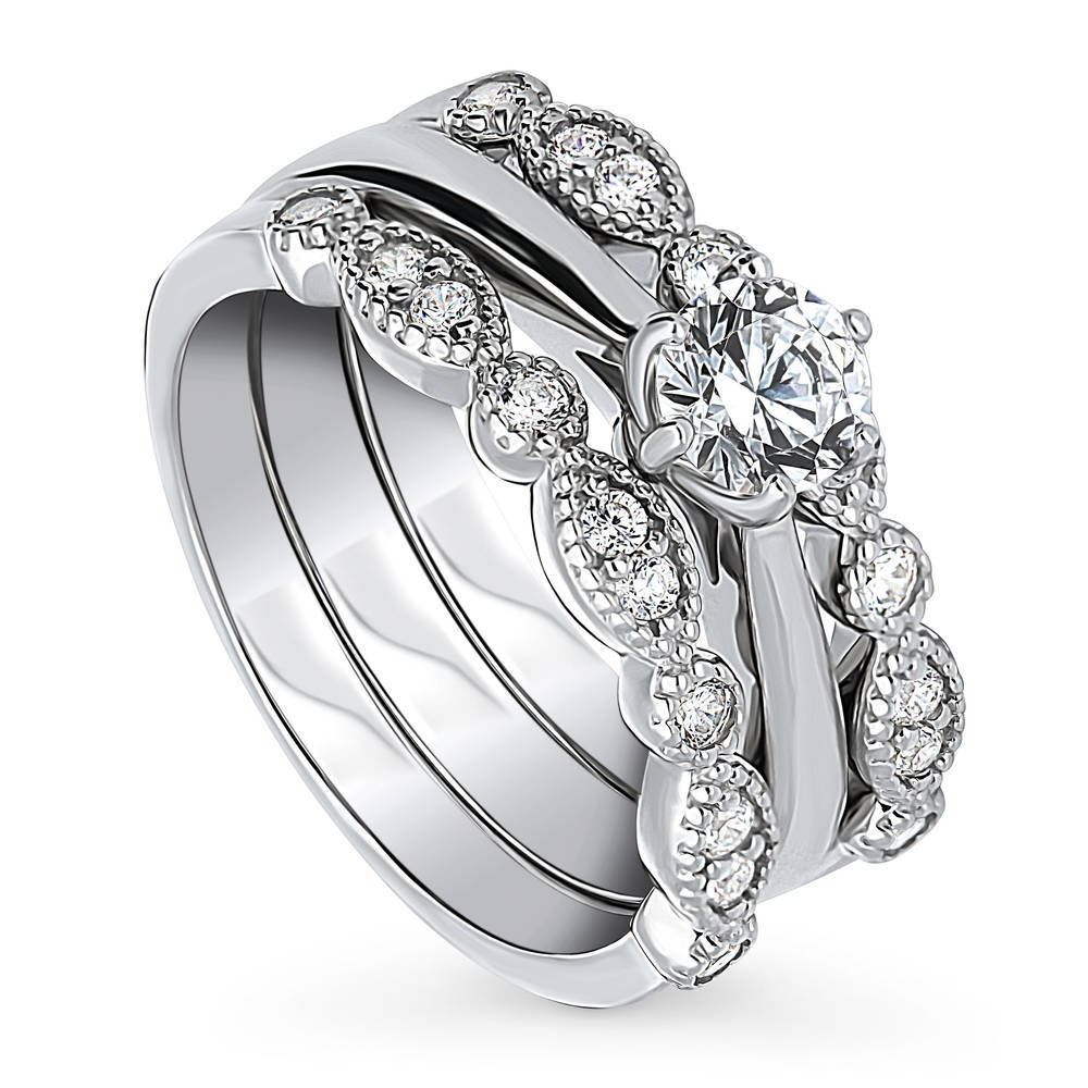 Front view of Solitaire 0.45ct Round CZ Ring Set in Sterling Silver, 3 of 18