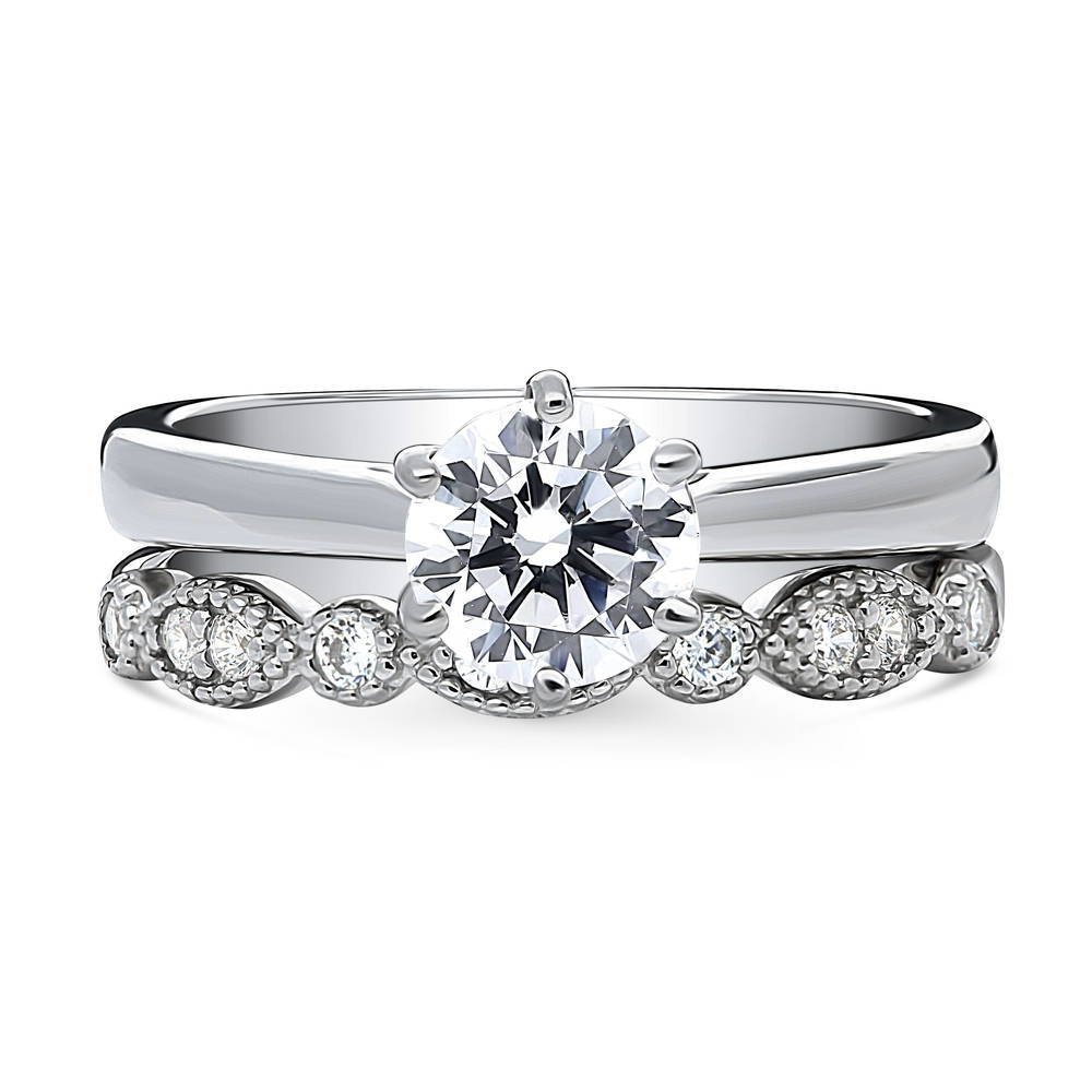 Solitaire Milgrain Art Deco 1ct CZ Ring Set in Sterling Silver