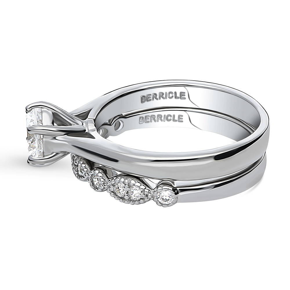 Solitaire 1ct Round CZ Ring Set in Sterling Silver