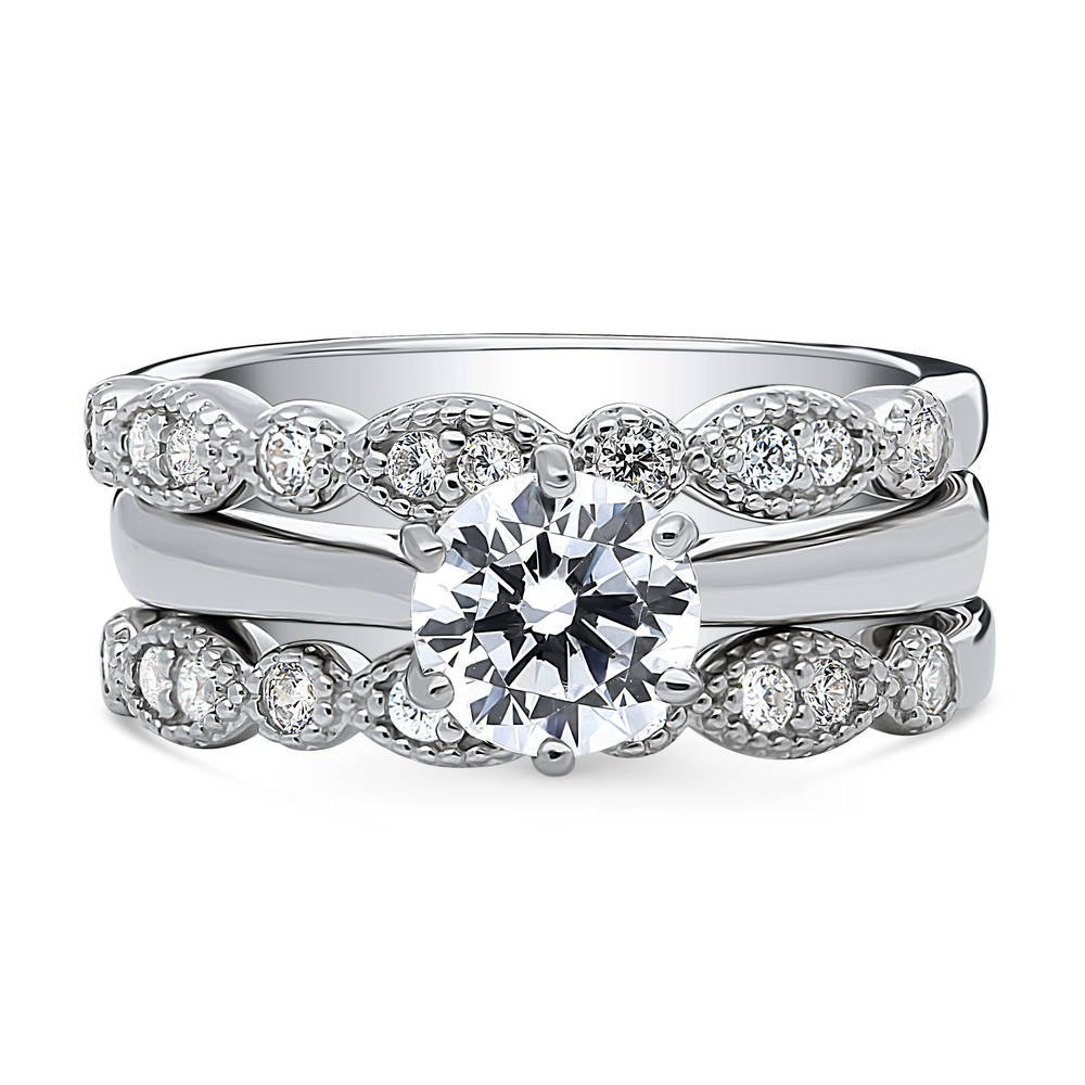 Solitaire 1ct Round CZ Ring Set in Sterling Silver, 1 of 14