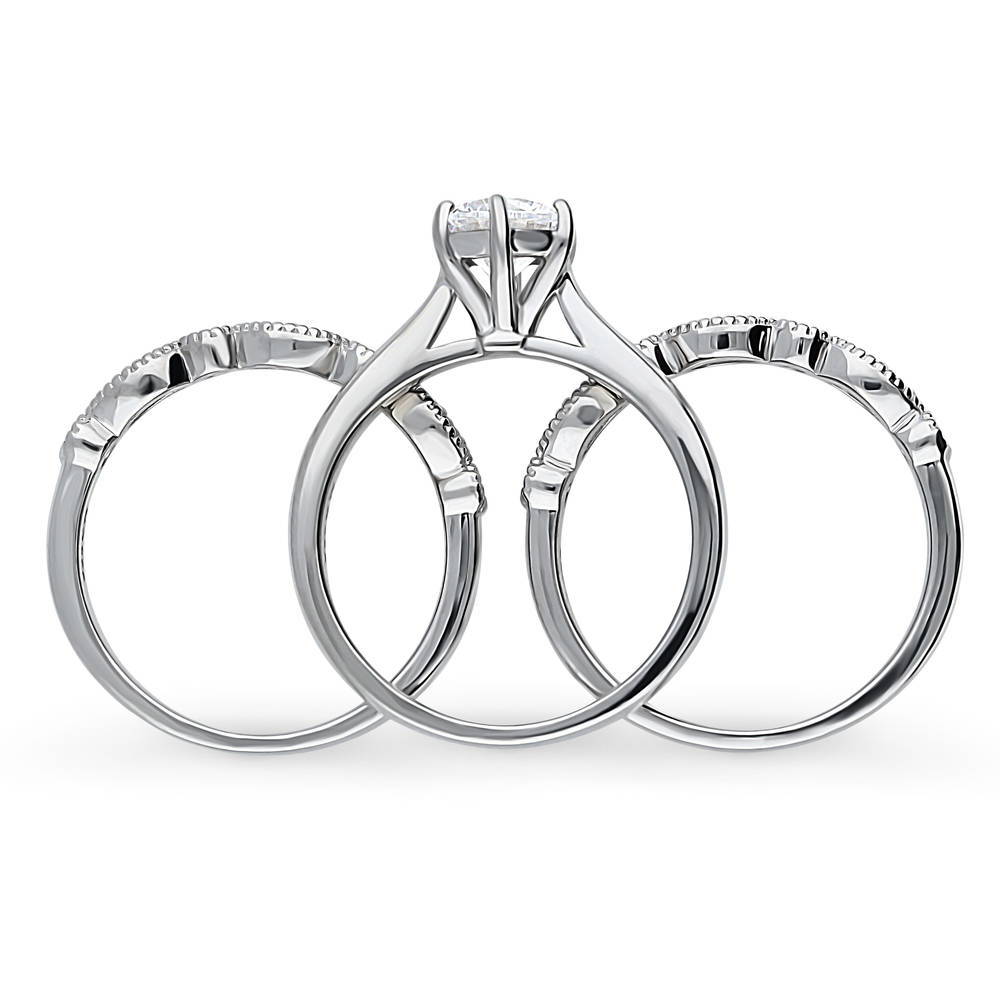 Alternate view of Solitaire 1ct Round CZ Ring Set in Sterling Silver, 7 of 13