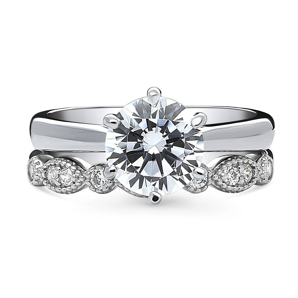 Solitaire 2ct Round CZ Ring Set in Sterling Silver, 1 of 19