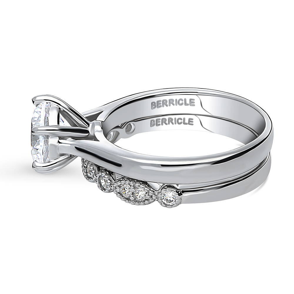 Solitaire Milgrain Art Deco 2ct CZ Ring Set in Sterling Silver