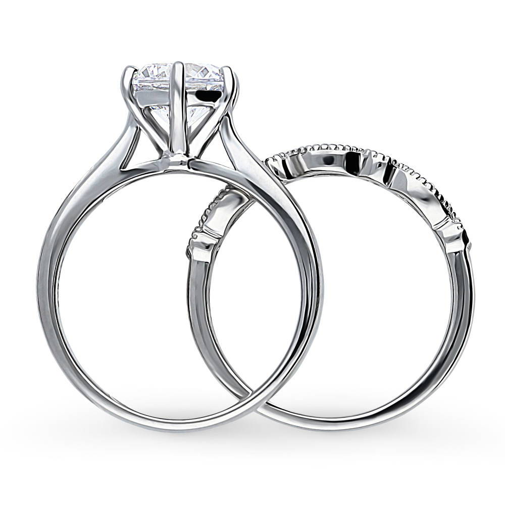 Solitaire Milgrain Art Deco 2ct CZ Ring Set in Sterling Silver