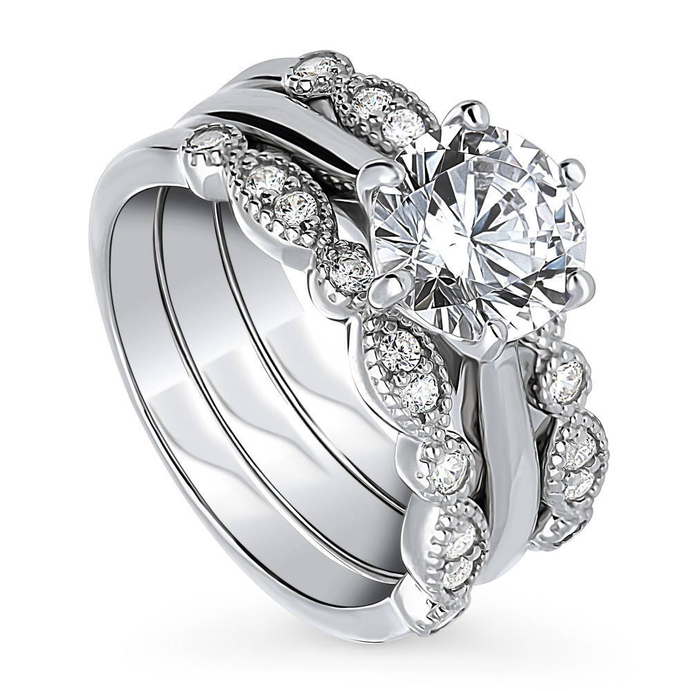 Solitaire Milgrain Art Deco 2ct CZ Ring Set in Sterling Silver