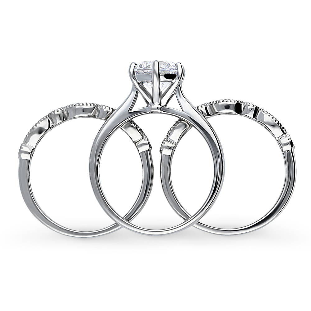 Solitaire Milgrain Art Deco 2ct CZ Ring Set in Sterling Silver