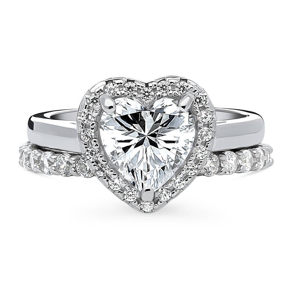 Halo Heart CZ Ring Set in Sterling Silver, 1 of 16