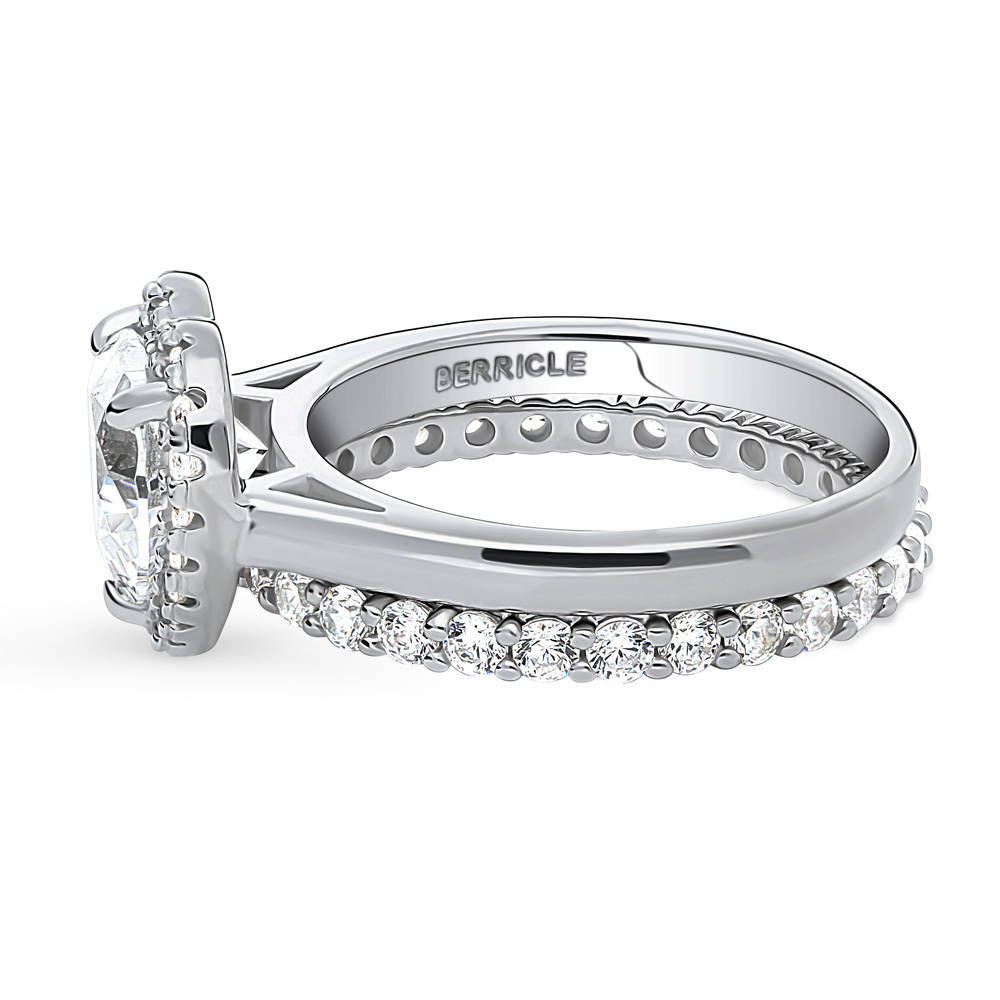Halo Heart CZ Ring Set in Sterling Silver