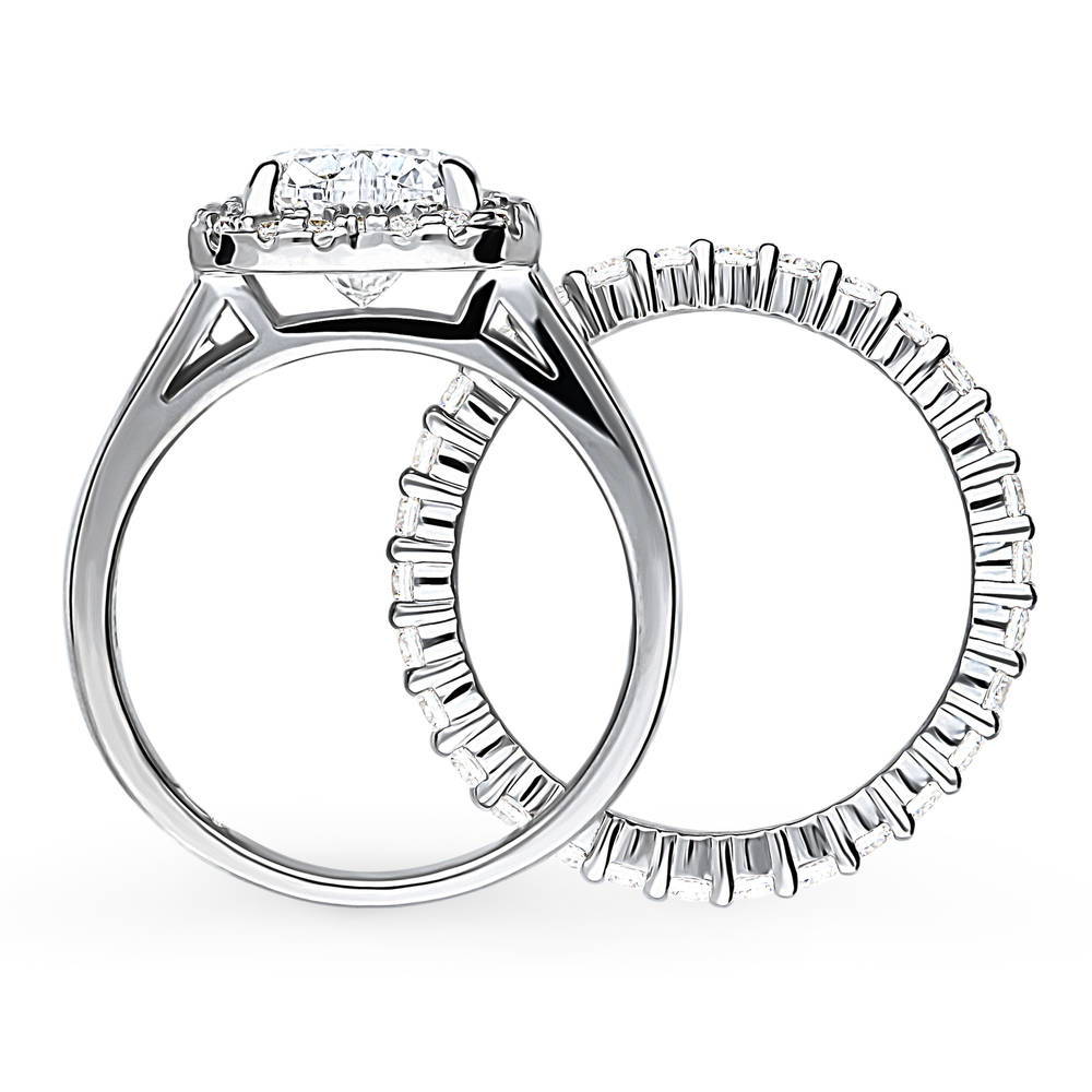Halo Heart CZ Ring Set in Sterling Silver