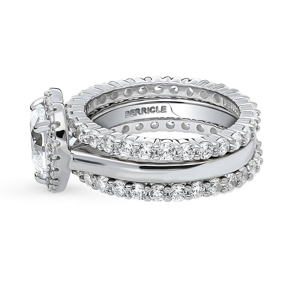 Halo Heart CZ Ring Set in Sterling Silver