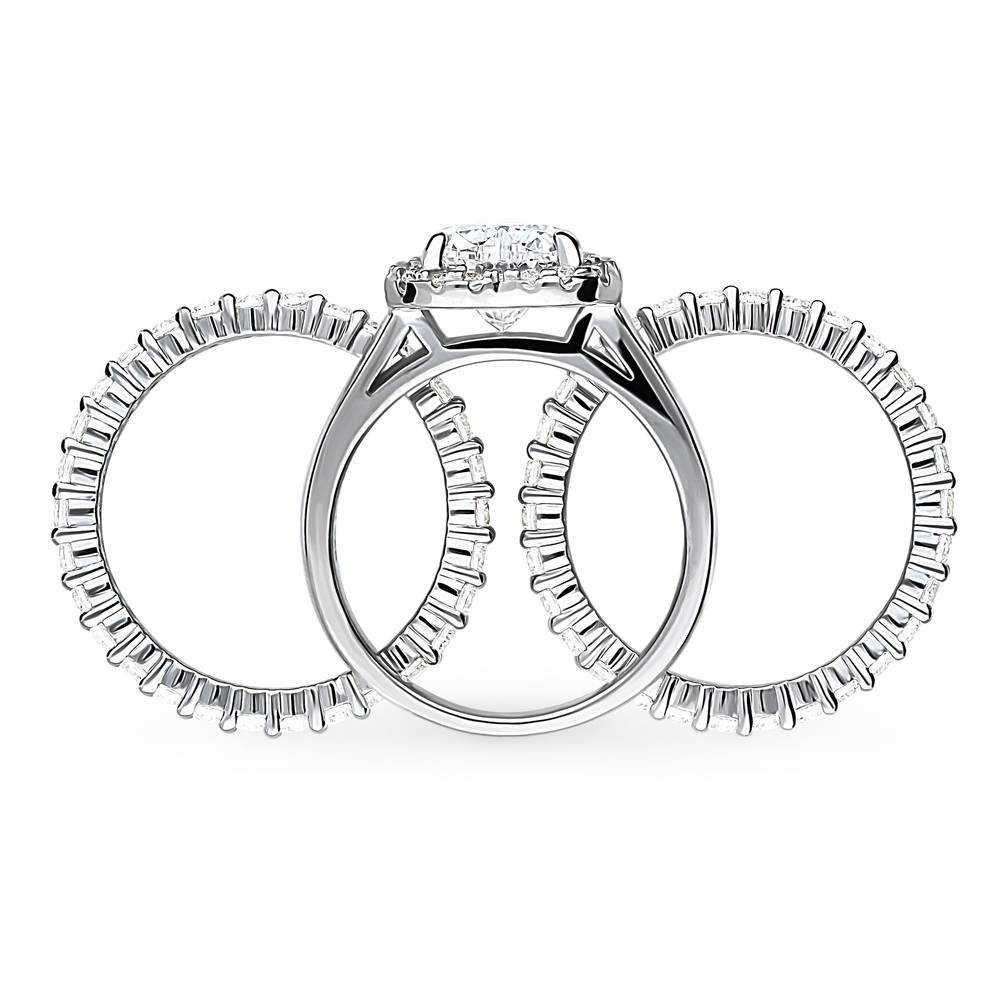 Halo Heart CZ Ring Set in Sterling Silver
