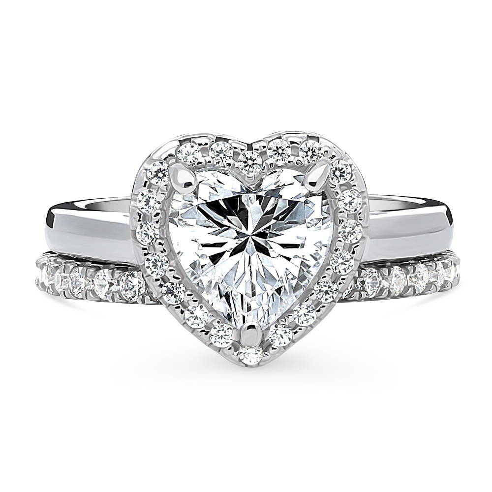 Halo Heart CZ Ring Set in Sterling Silver, 1 of 15