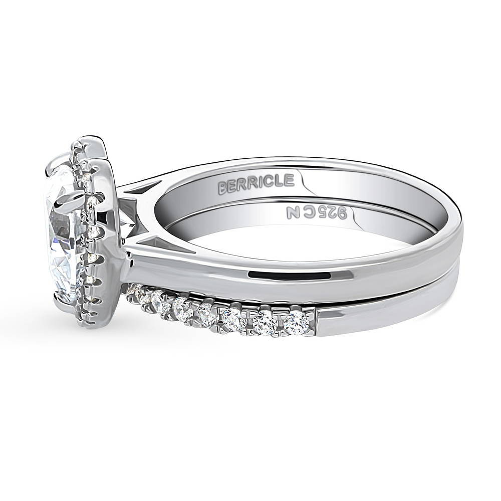Angle view of Halo Heart CZ Ring Set in Sterling Silver, 4 of 14