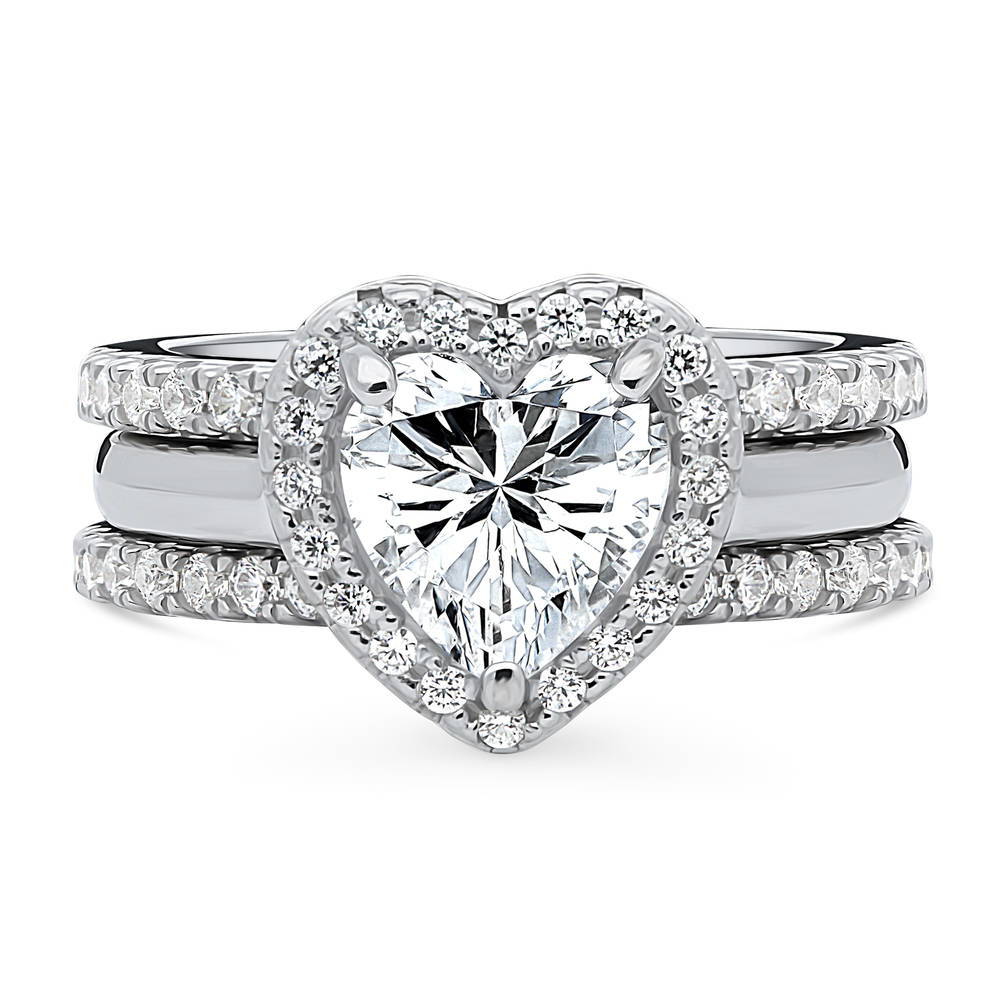 Halo Heart CZ Ring Set in Sterling Silver, 1 of 15