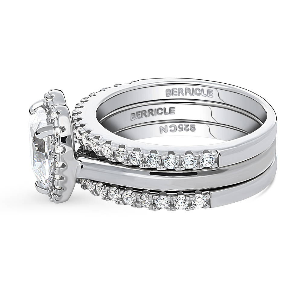 Halo Heart CZ Ring Set in Sterling Silver