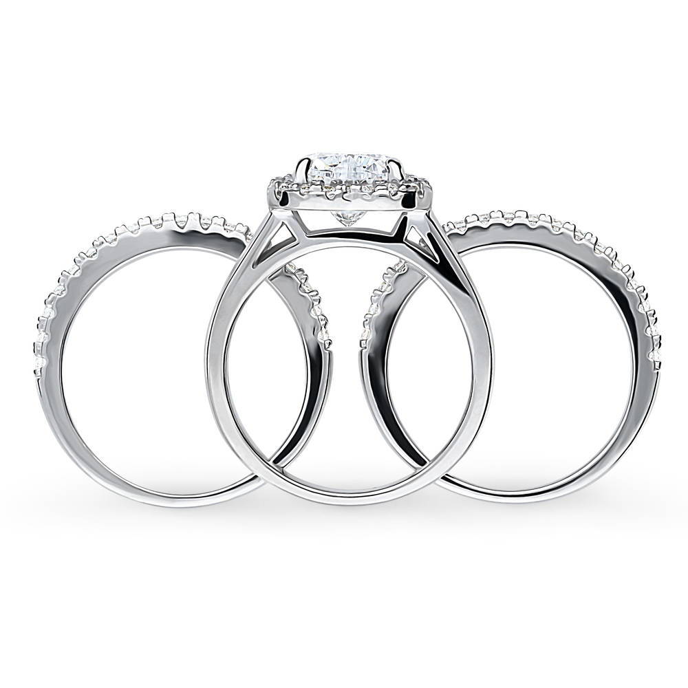 Halo Heart CZ Ring Set in Sterling Silver