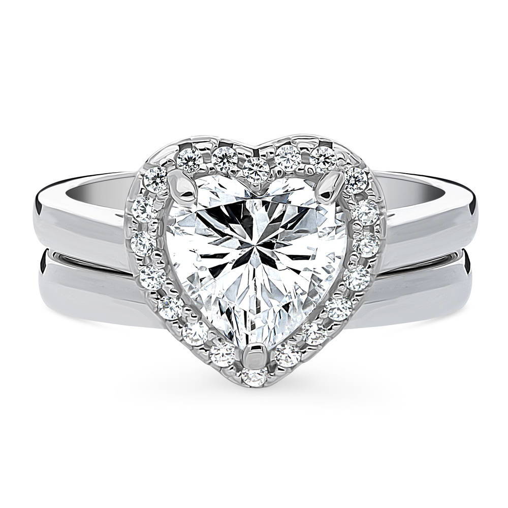 Halo Heart CZ Ring Set in Sterling Silver, 1 of 14