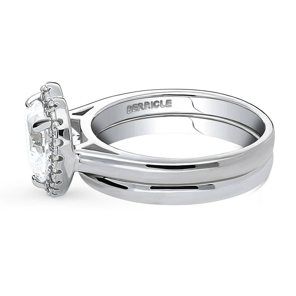Halo Heart CZ Ring Set in Sterling Silver