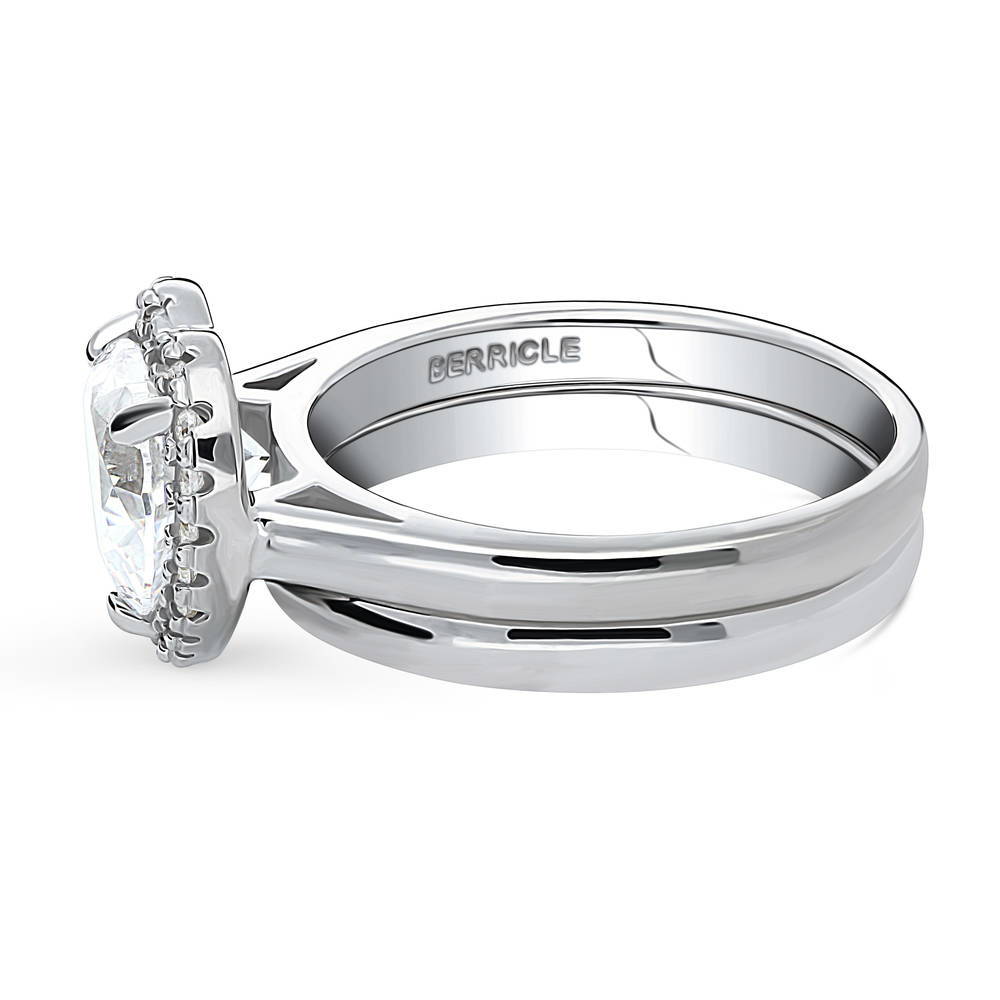 Angle view of Halo Heart CZ Ring Set in Sterling Silver, 5 of 14