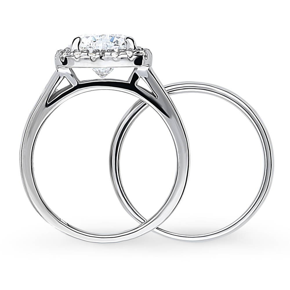 Halo Heart CZ Ring Set in Sterling Silver