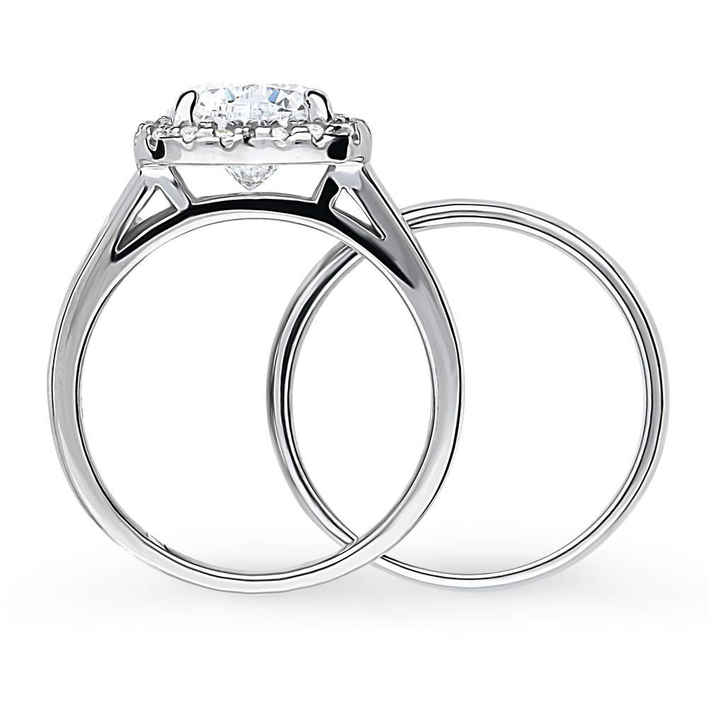 Alternate view of Halo Heart CZ Ring Set in Sterling Silver, 8 of 14