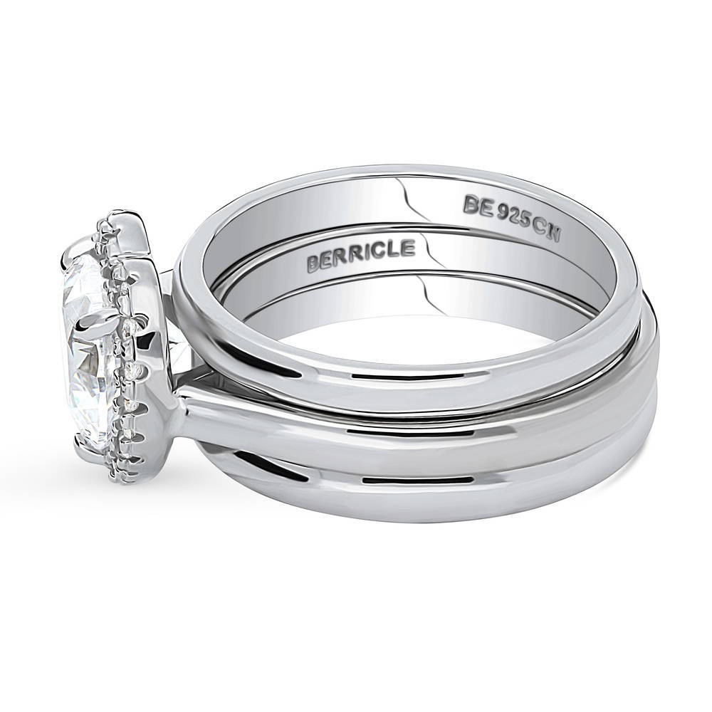 Halo Heart CZ Ring Set in Sterling Silver