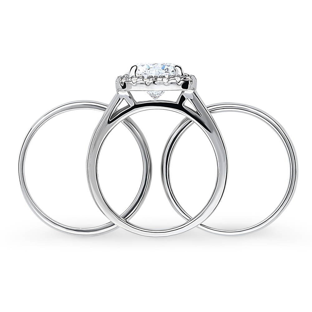 Halo Heart CZ Ring Set in Sterling Silver