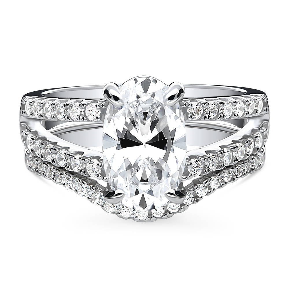 Solitaire 2.7ct Oval CZ Split Shank Ring Set in Sterling Silver