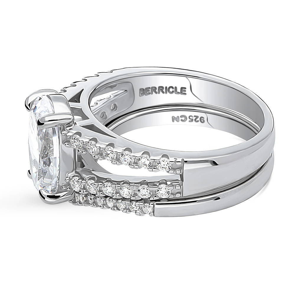 Solitaire 2.7ct Oval CZ Split Shank Ring Set in Sterling Silver