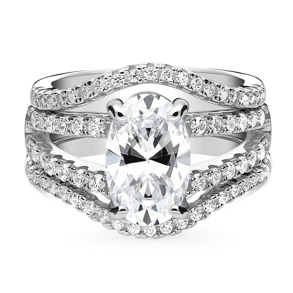 Solitaire 2.7ct Oval CZ Split Shank Ring Set in Sterling Silver