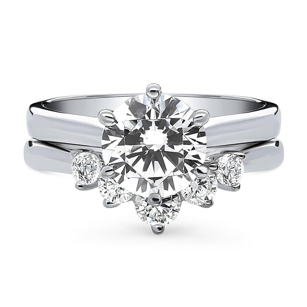 Solitaire 5-Stone Wishbone 2ct CZ Ring Set in Sterling Silver