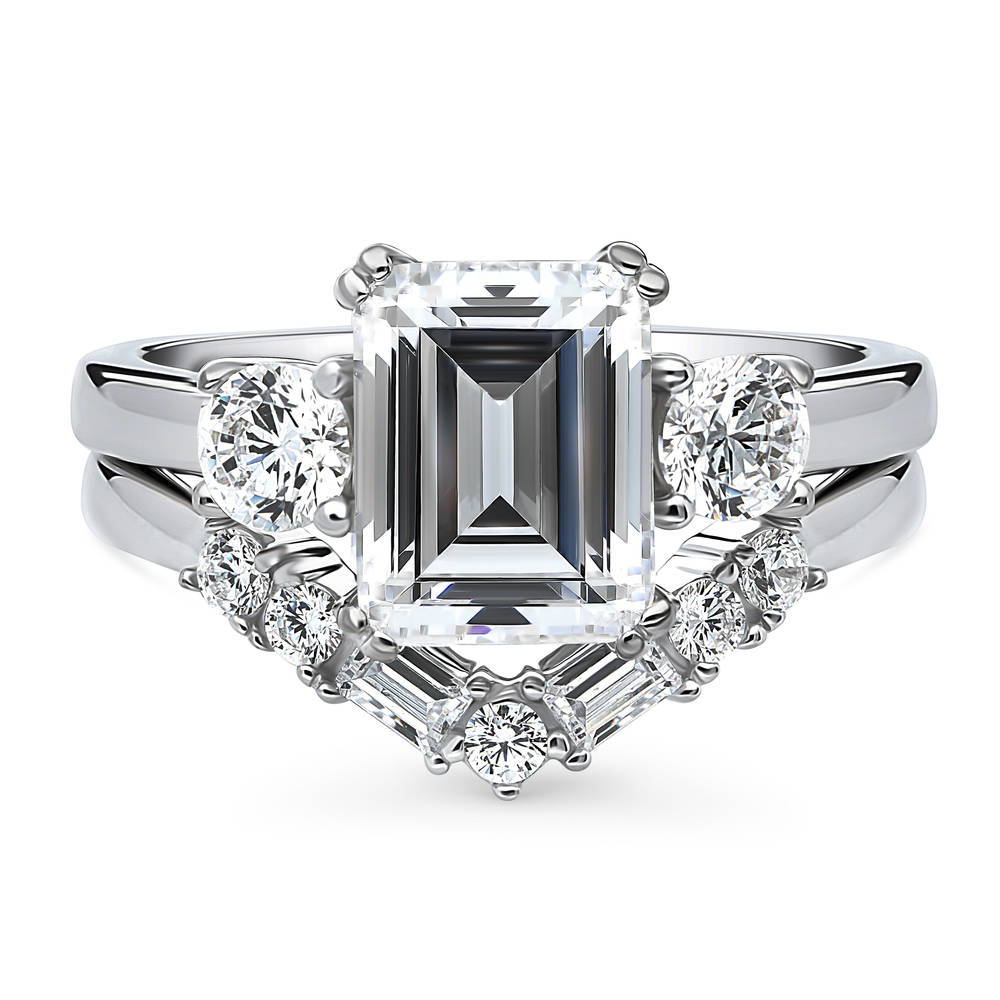 3-Stone 7-Stone Emerald Cut CZ Ring Set in Sterling Silver