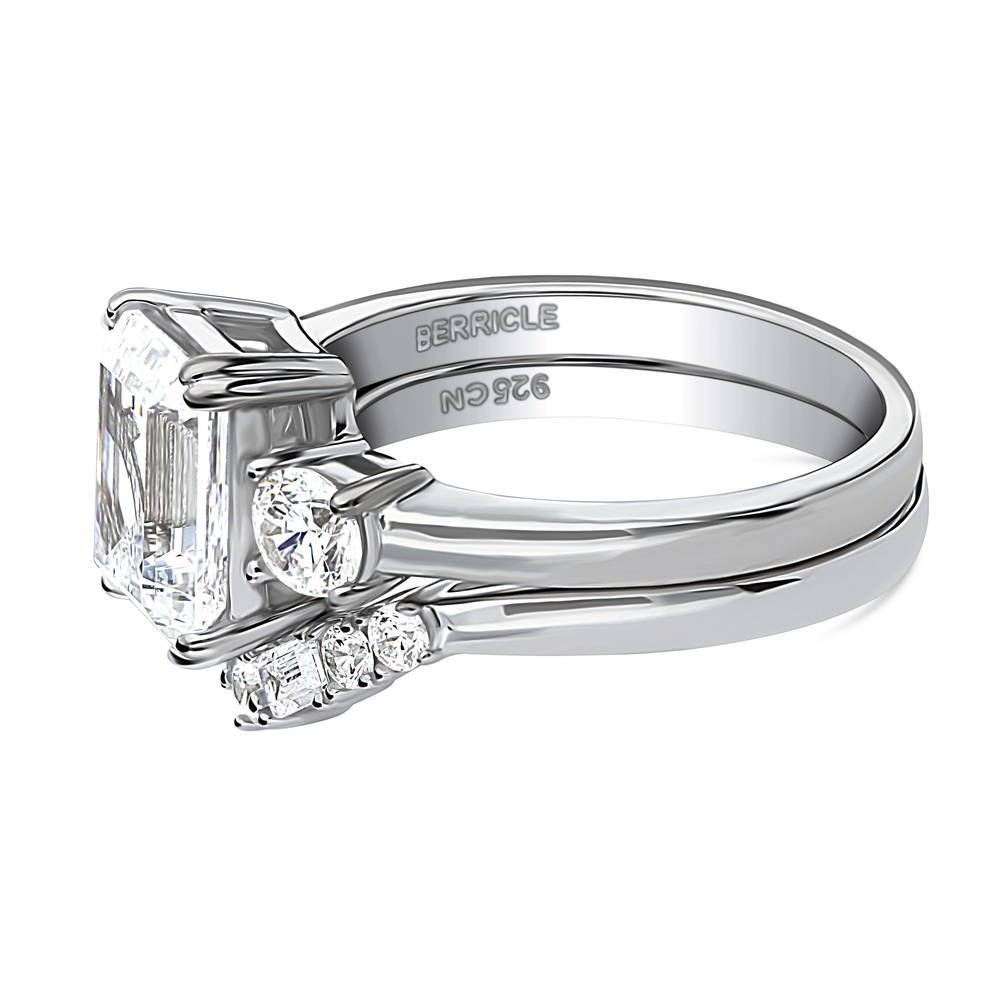 3-Stone 7-Stone Emerald Cut CZ Ring Set in Sterling Silver