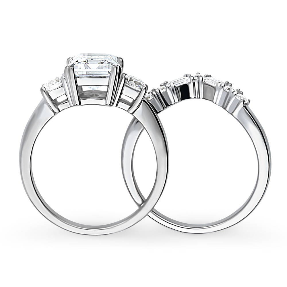 3-Stone 7-Stone Emerald Cut CZ Ring Set in Sterling Silver