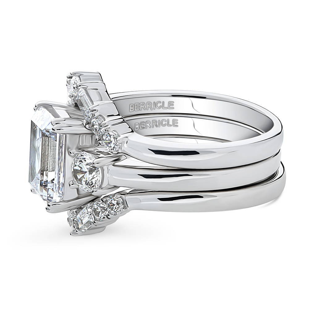 3-Stone 7-Stone Emerald Cut CZ Ring Set in Sterling Silver