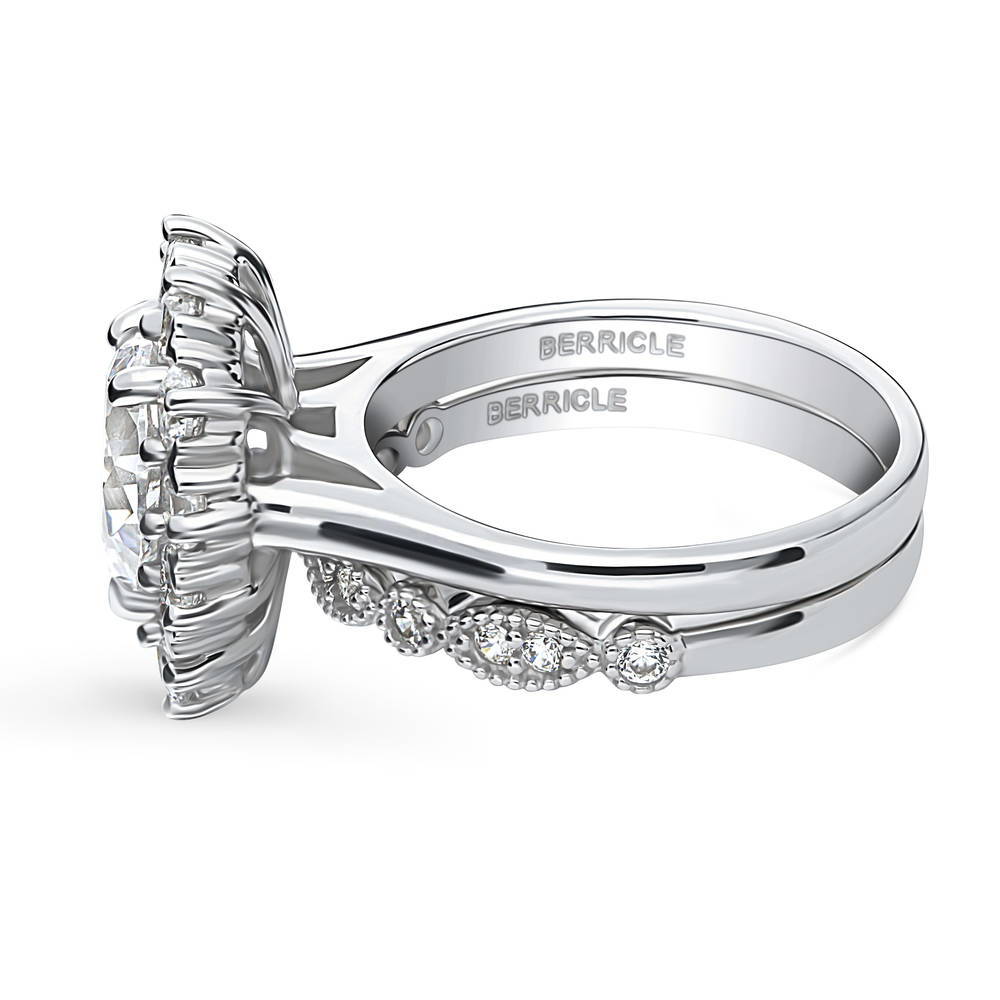 Angle view of Halo Pear CZ Ring Set in Sterling Silver, 4 of 18