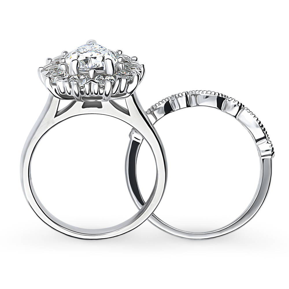 Alternate view of Halo Pear CZ Ring Set in Sterling Silver, 7 of 18