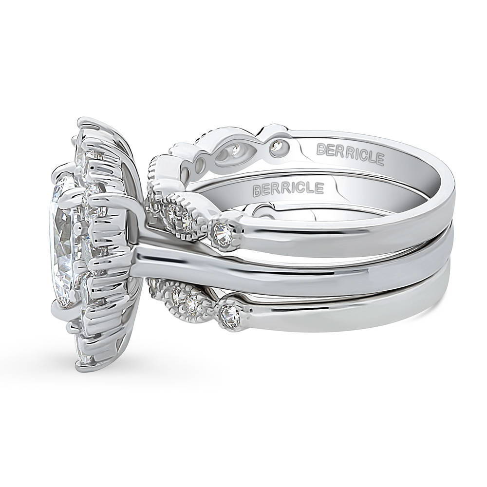 Angle view of Halo Pear CZ Ring Set in Sterling Silver, 4 of 17