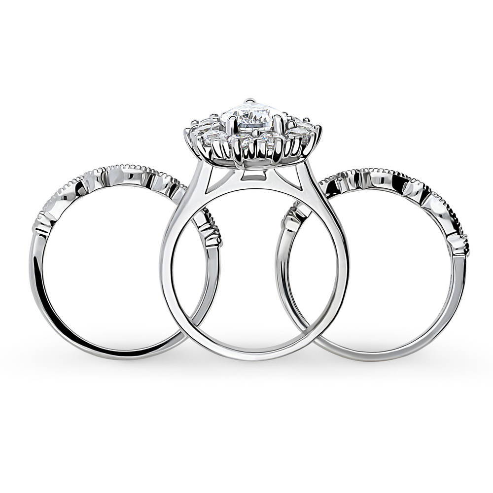 Alternate view of Halo Pear CZ Ring Set in Sterling Silver, 6 of 17