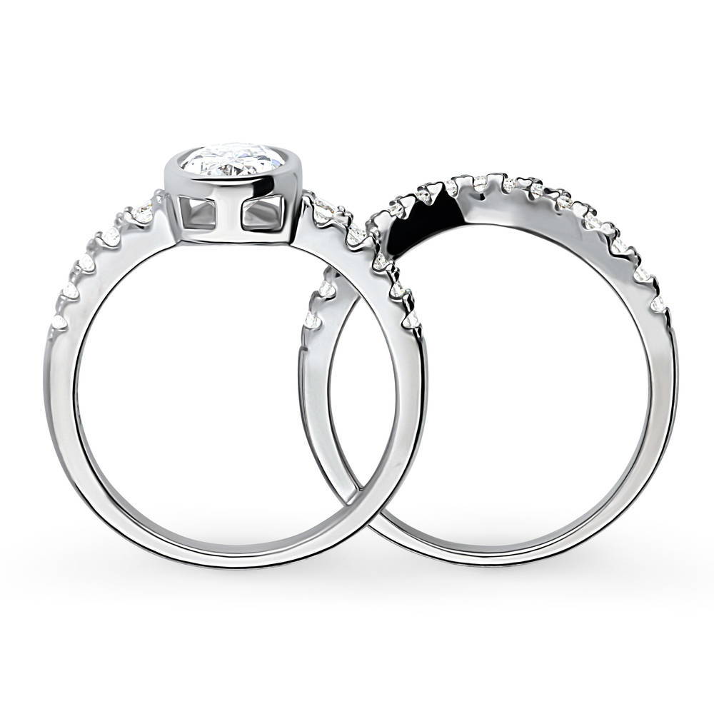 Solitaire 1.4ct Bezel Set Oval CZ Ring Set in Sterling Silver