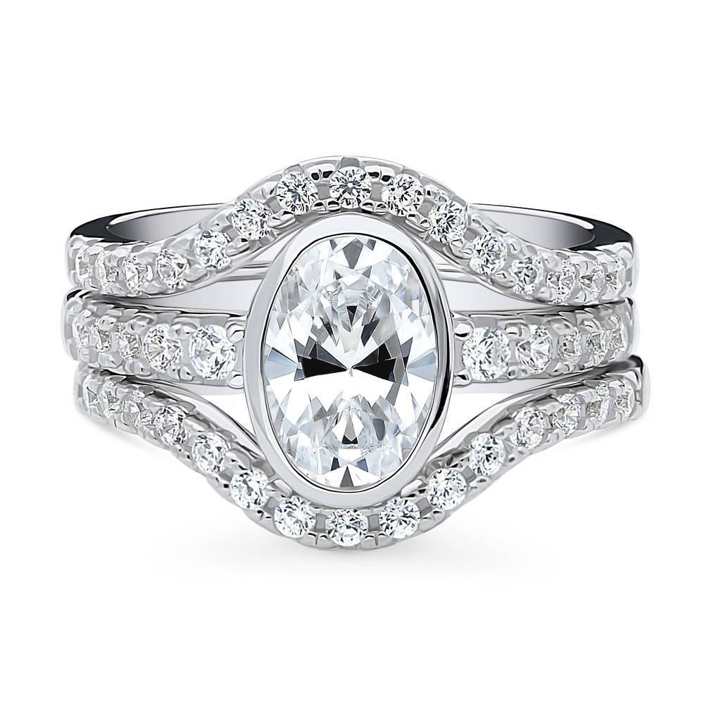 Solitaire 1.4ct Bezel Set Oval CZ Ring Set in Sterling Silver